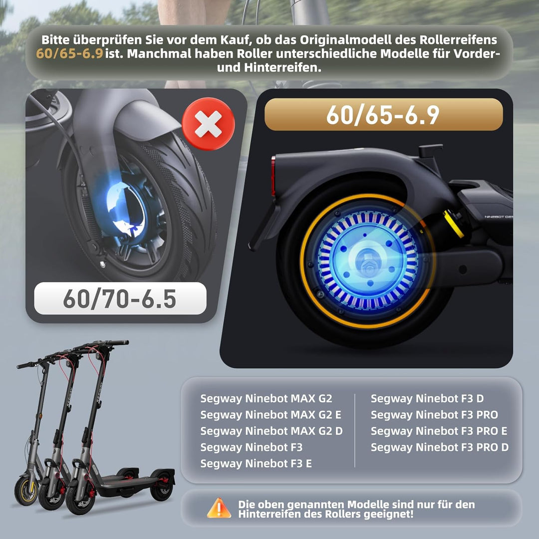 60/65-6,9 Selbstreparierender Reifen für Ninebot Max G2 G2D G2E G65 F3 F3 Pro Elektroroller 10 Zoll