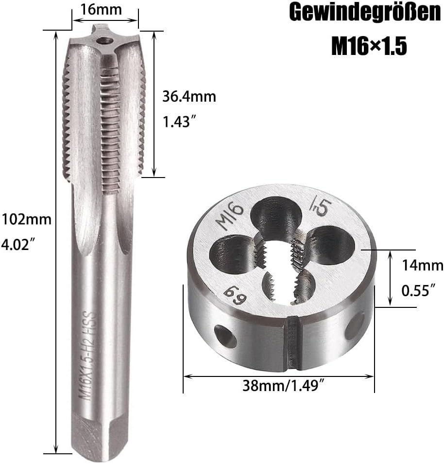 Saipor M16 X 1,5 Metrisch Gewindeschneid und Gewindeschneideisen M16 X 1,5mm HSS Gewindebohrer und S