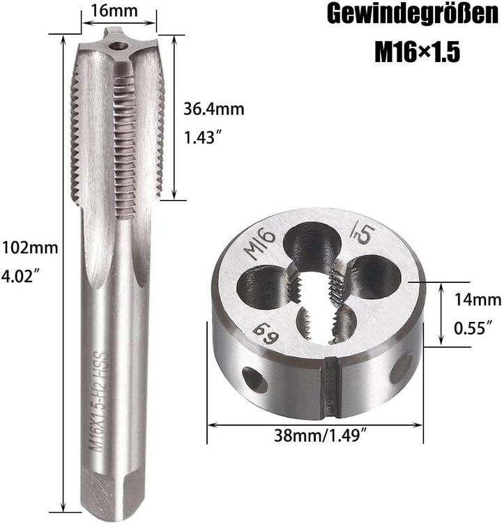 Saipor M16 X 1,5 Metrisch Gewindeschneid und Gewindeschneideisen M16 X 1,5mm HSS Gewindebohrer und S