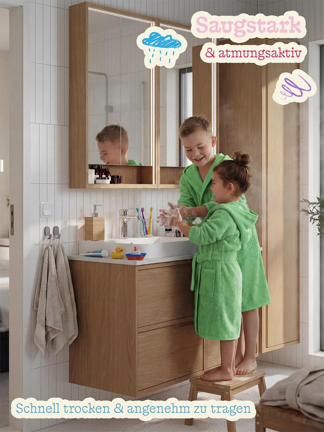 normani Kinder Bademantel auf 100% Bio-Baumwolle Badetuch für Jungen und Mädchen - Frottee Kapuzenba