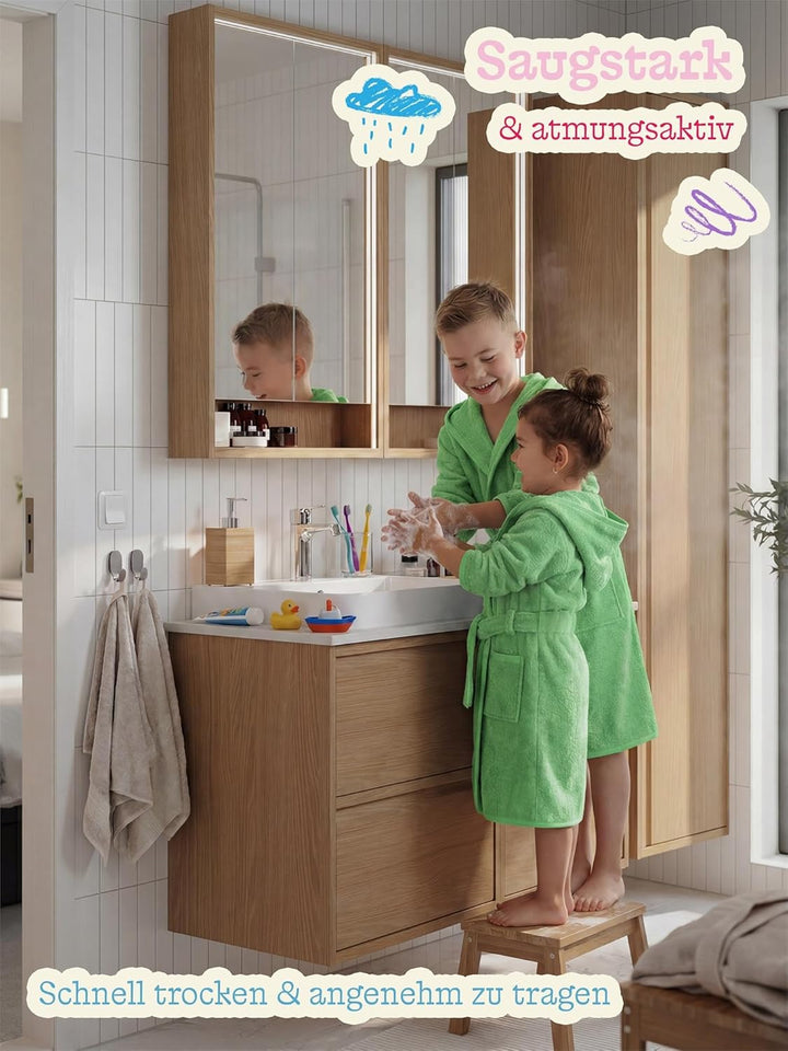 normani Kinder Bademantel auf 100% Bio-Baumwolle Badetuch für Jungen und Mädchen - Frottee Kapuzenba