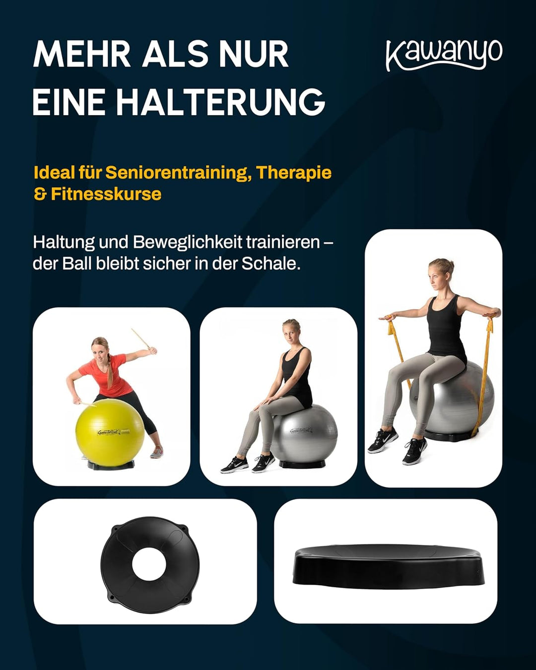Ballschale für Gymnastikbälle als Wegrollsperre zum sicheren Trainieren – Gymnastikball Halterung ge