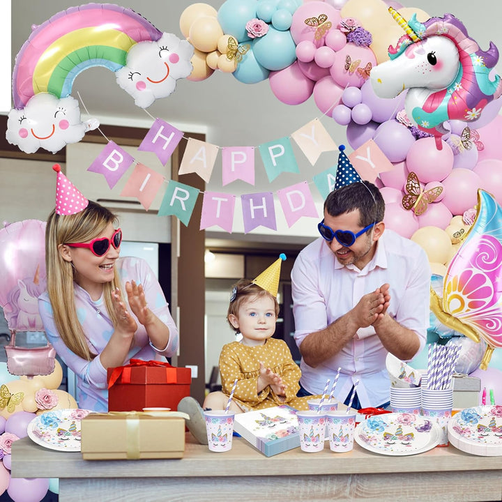 HLEIUKT Einhorn Geburtstag Party Geschirr, Pappteller Kindergeburtstag Set, Einhorn Geburtstag Party