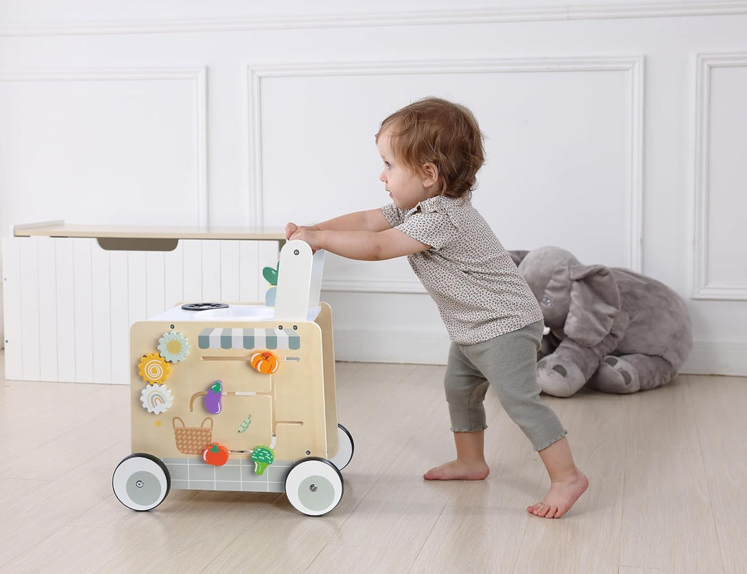Bayer Chic 2000 Lauflernwagen Holz | 2in1 Activity-Walker mit Spielküche | Stabiler Holz-Lauflernwag