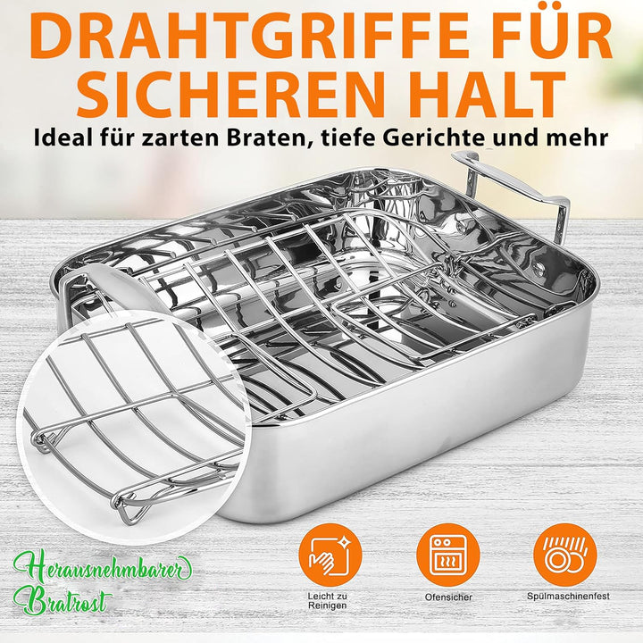 NutriChef Bräter, 38x29.5cm- Bräter mit Deckel- & Breitem Griff, Schmortopf- für Backofen & Spülmasc