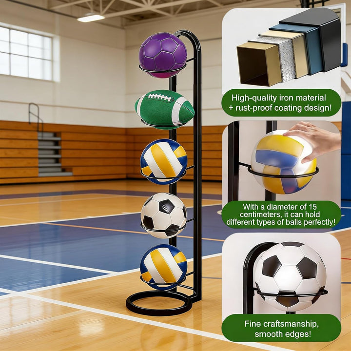 Ballständer Fussbälle 5 Stufiger, Vertical Ballständer Fussball | Metall Ballhalterung Stehend, Ball