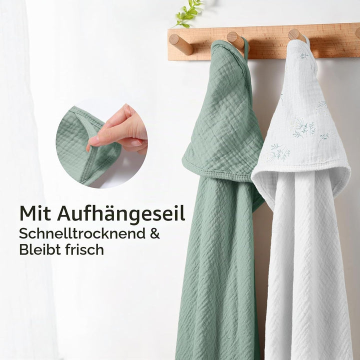 Kapuzenhandtuch Baby 2er-Pack, Musselin Baumwolle Baby Handtuch Kapuze, Ultraweiche und Saugfähige B