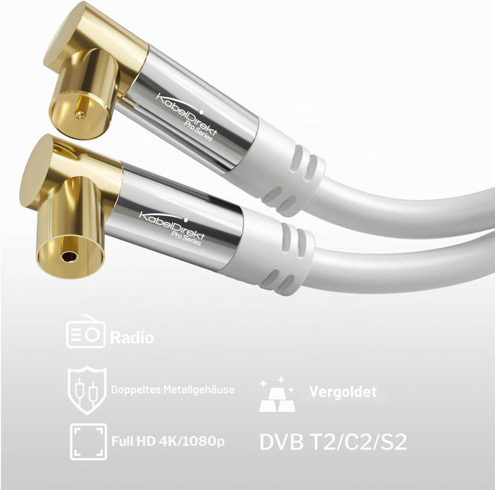KabelDirekt – 4K Antennenkabel, Koaxialkabel, TV Kabel 90° gewinkelt – 7,5 m – Fernsehkabel digital