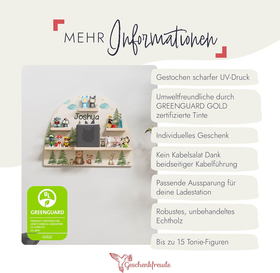 Geschenkfreude Personalisiertes Toniebox Regal für Kinderzimmer - Kinder Wandregal für Tonie Hörfigu