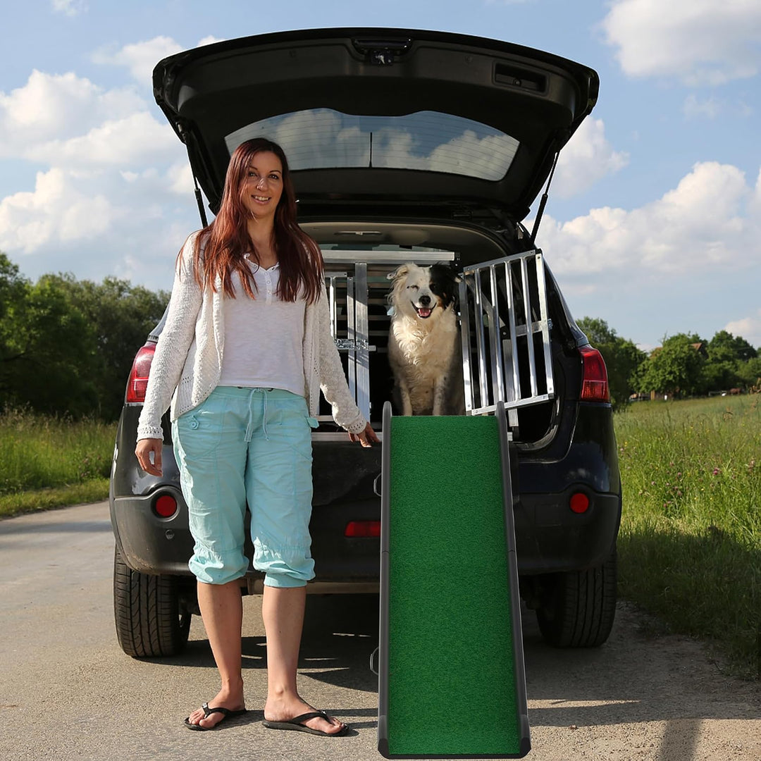 Hunderampe Auto klappbar mit Kunstrasen – rutschfeste Hunde Rampe aus Kunststoff 156×40 cm, Rampe Hu