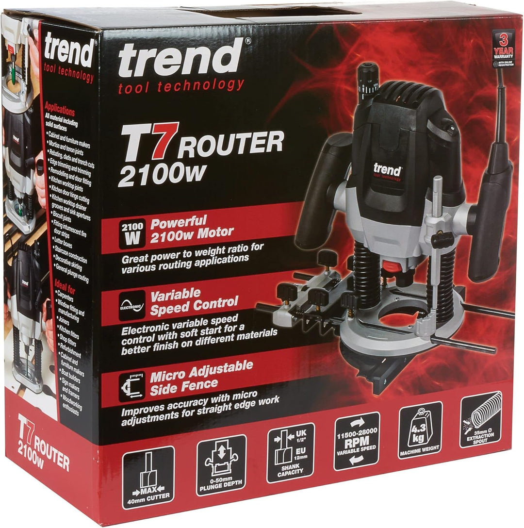 Trend 2100W 12mm Oberfräse mit variabler Geschwindigkeit 230V EU, 50mm Einstechtiefe, Oberfräse für