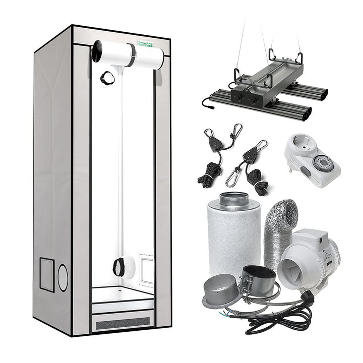 Low Budget Growzelt Komplettset LED GrowPRO XS mit Greenception GCx-4 Grow LED 120 Watt X-Small, X-S