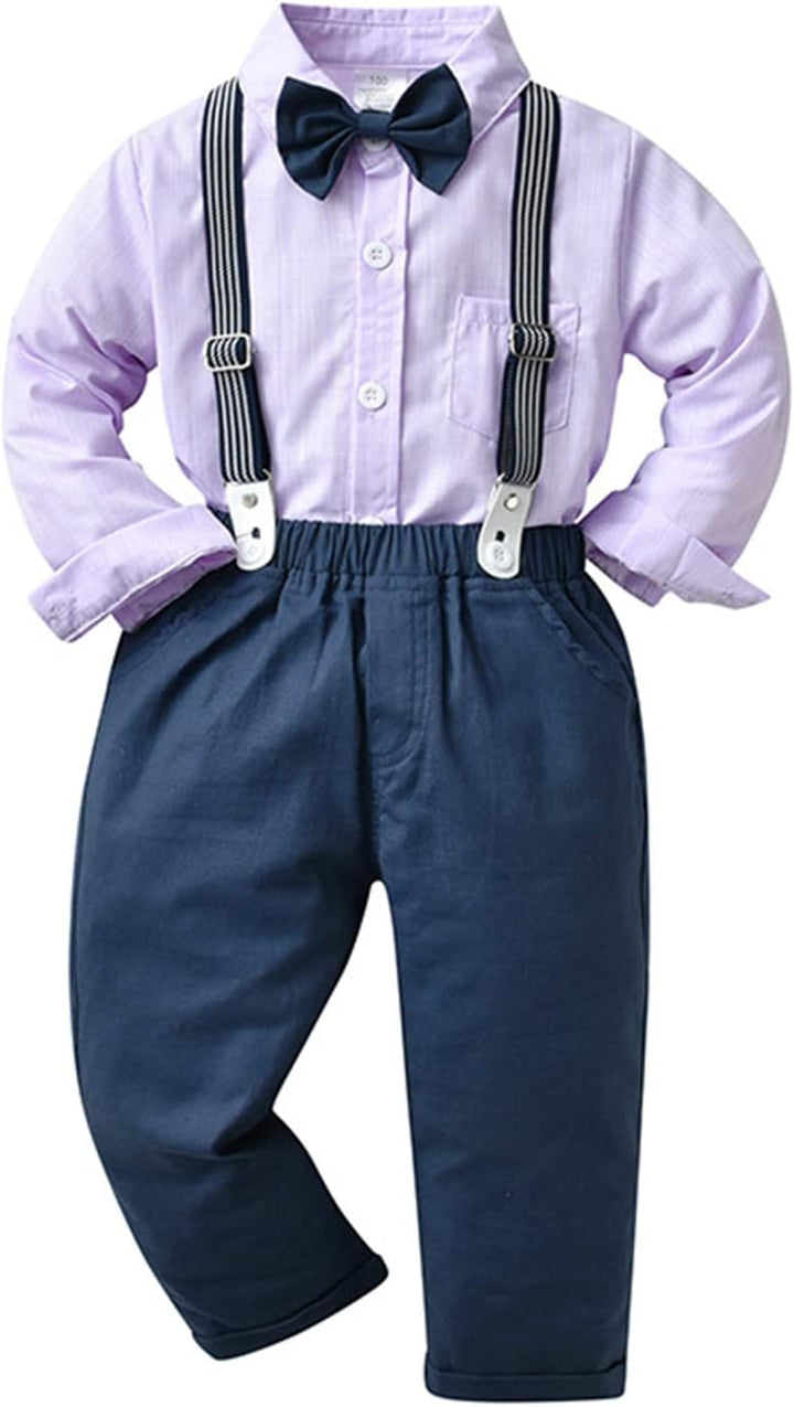 Volunboy Baby Jungen Anzug Set Bekleidung Hemd mit Fliege + Hosenträger Hosen Strampler Anzug 12-18