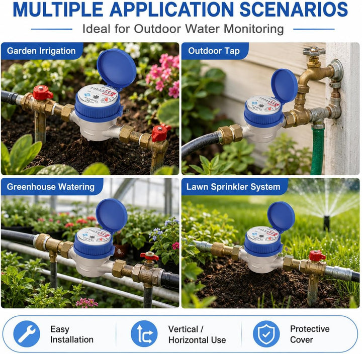 1/2 Zoll Wasserzähler Garten, Kaltwasserzähler Wassermengenzähler Wasserzähler Kalt Wasseruhr Garten