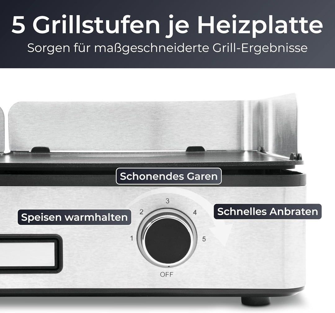 KLAMER Elektrogrill, antihaftbeschichtete und abnehmbare Duo-Platten, separate Temperatureinstellung