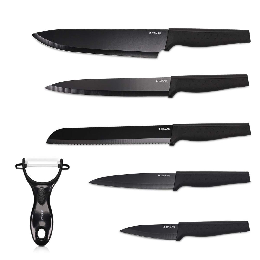Navaris Messer Set 6-teilig inkl. Schäler - 5X Edelstahl Küchenmesser und 1x Keramik Gemüseschäler -