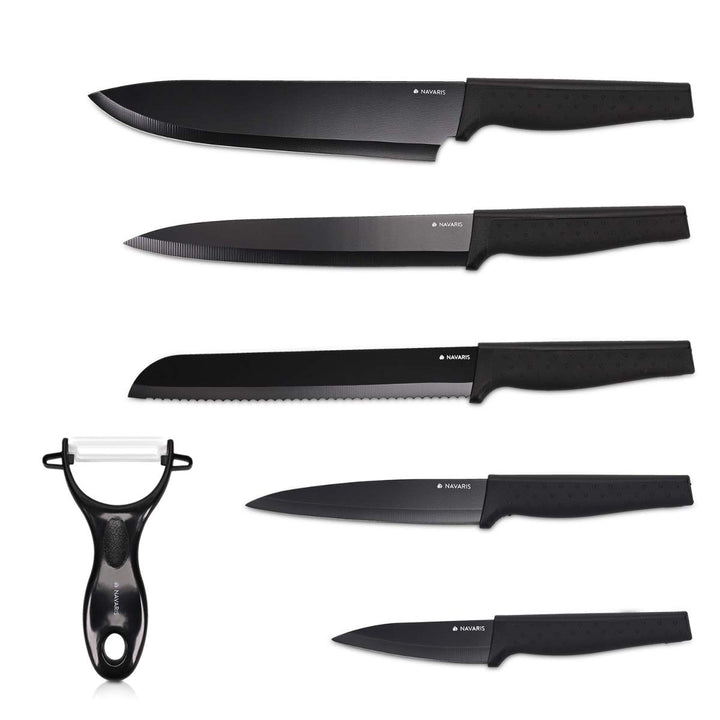 Navaris Messer Set 6-teilig inkl. Schäler - 5X Edelstahl Küchenmesser und 1x Keramik Gemüseschäler -