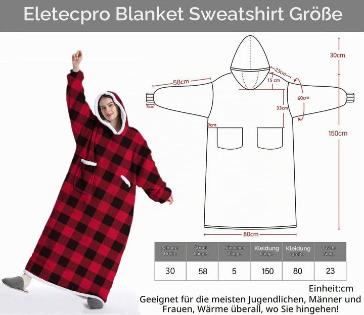 Boikey Kuscheldecke mit Ärmeln,Decke mit ärmeln und Kapuze Oversized, Riesen Hoodie Decke mit 2 Fron