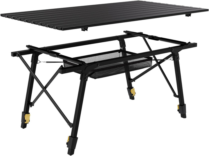 24MOVE® Campingtisch Klapptisch mit Aluminiumrahmen, Tischplatte aufrollbar, Falttisch klappbar, höh