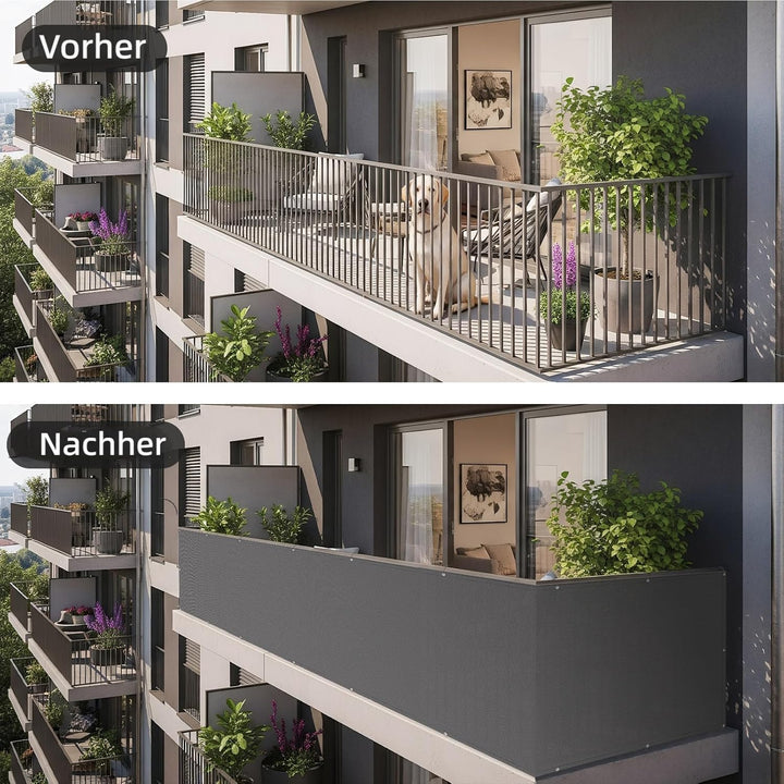 Shade&Beyond Balkon Sichtschutz Wetterfest 90x500cm, 95% UV-Schutz Balkonabdeckung mit Kabelbinder f