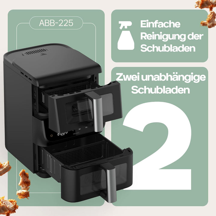 4Swiss Airfryer 10L Heissluftfritteuse Heissluftfritteuse mit 2 Kammern Air Fryer und Doppelkammer D