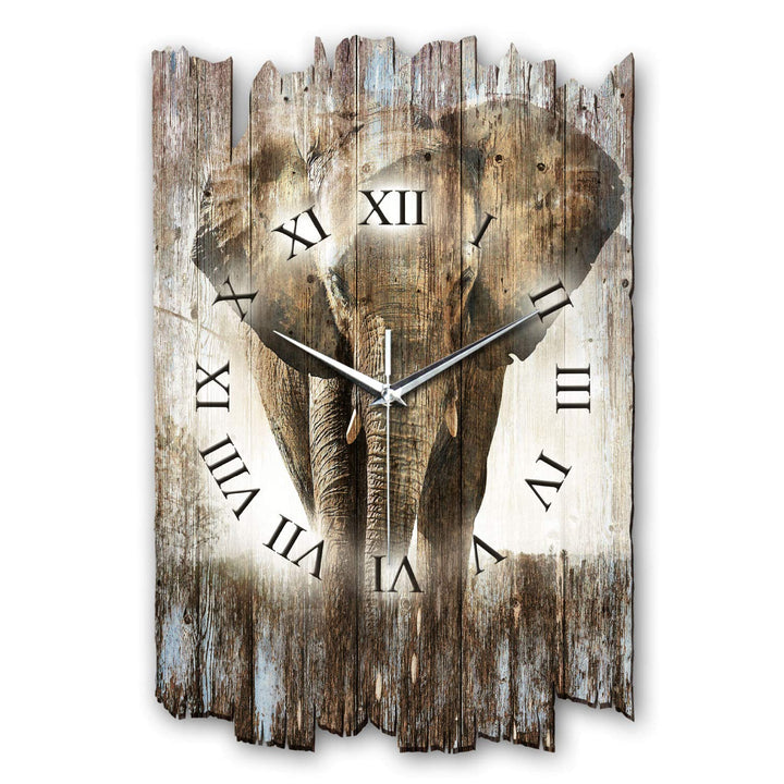Kreative Feder Designer Wanduhr „Elefant“ aus Holz 40x27cm im Shabby Style Design - Designeruhr mit