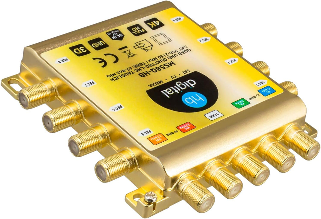 HB-DIGITAL DVB-S/S2 Multischalter 5/8 | Multiswitch Verteiler für 1 SAT, 8 Teilnehmer Satelliten Rec