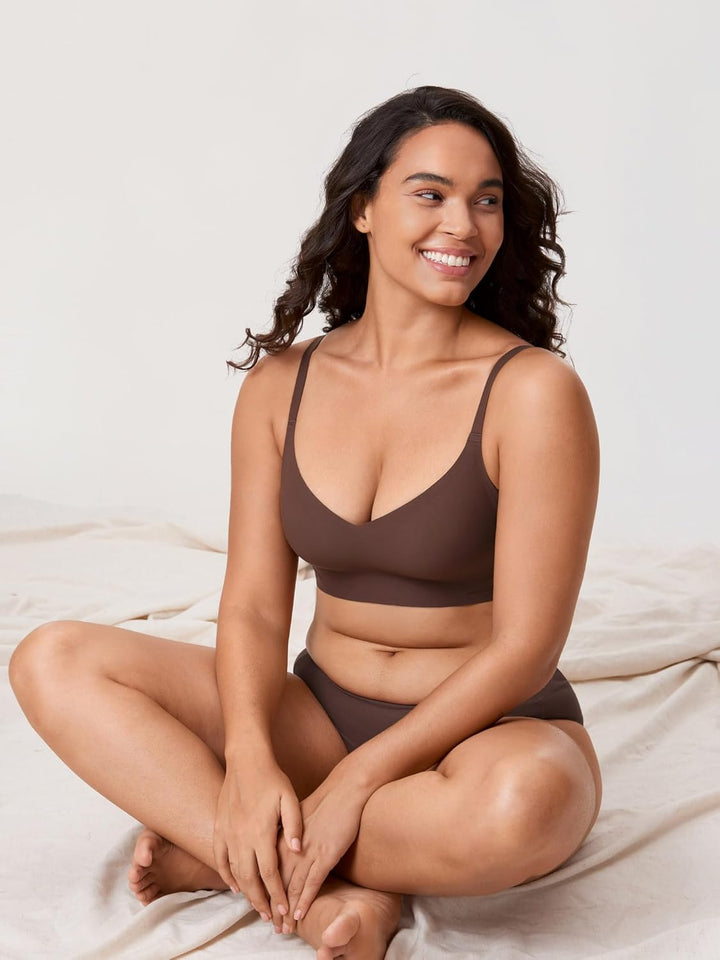 MELIWOO Damen Nahtloser BH ohne Bügel Invisible Gepolstert Entlastungs Bralette 70B Haselnuss, 70B H