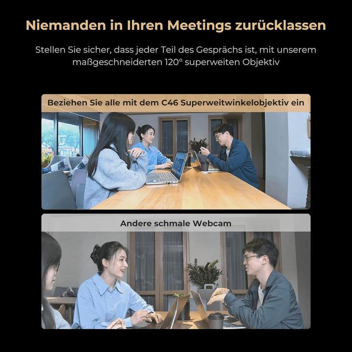 Nuroum C46 4K UHD Videokonferenz Webcam mit Mikrofon & Lautsprecher, 8MP CMOS Sensor/120° Blickfeld/