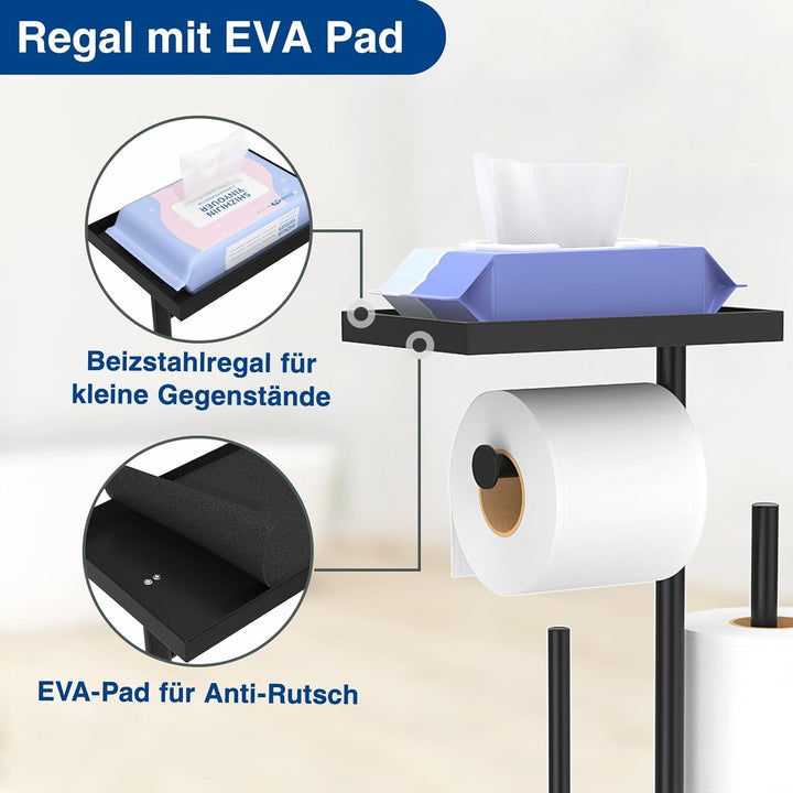 Edelstahl Klopapierhalter Stehend mit Klobürste - Toilettenpapierhalter mit Feuchttücherbox, Toilett