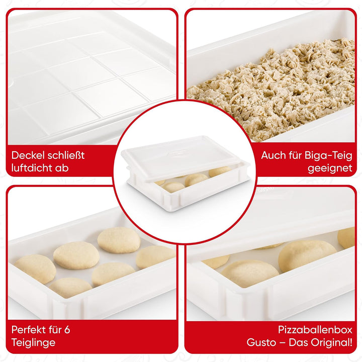 DIE BOX FABRIK 3x Pizzaballenbox Gusto + 1x Deckel (Grösse 40 x 30 x 7 cm) Weiss, stapelbarer Kunsts