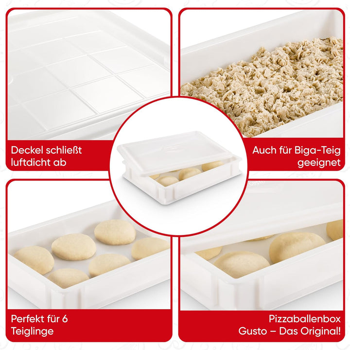 DIE BOX FABRIK 3x Pizzaballenbox Gusto + 1x Deckel (Grösse 40 x 30 x 7 cm) Weiss, stapelbarer Kunsts