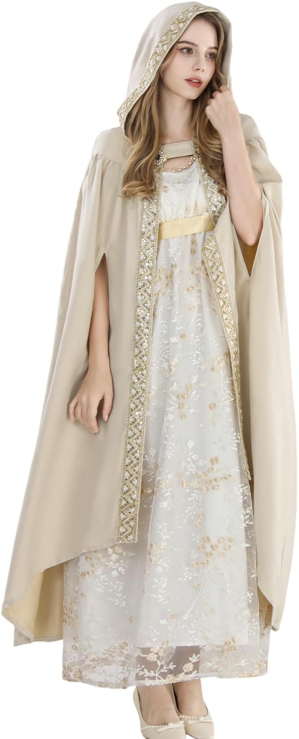 Fiamll Mittelalter Umhang Damen Kapuze Mantel mit Manschette Einfarbige Trenchcoat Renaissance Vampi