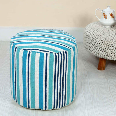 Homescapes Moderner Pouf Sitzkissen Selam rund Aqua weiss gestreift skandinavisches Design 45 cm Run