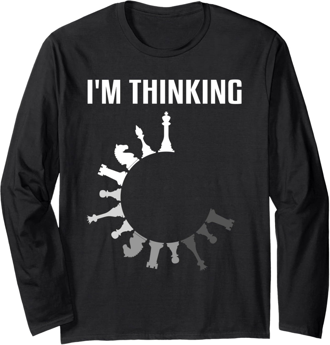 Lustiges Schachspieler-Design mit Aufschrift "I'm thinking" Langarmshirt