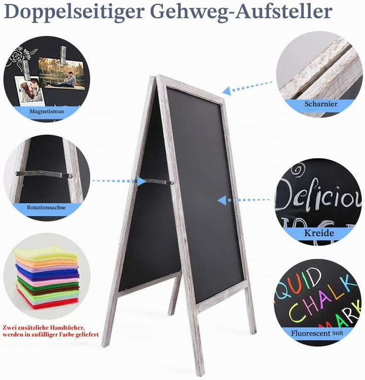 UNHO Kundenstopper Aufsteller Magnetische Kreidetafel beideseitig aus Holz Werbetagel Holztafel beid