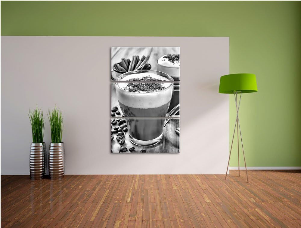 Pixxprint Monocrome, Heisse Schokolade und frischer Kaffee 3-Teiler Leinwandbild 120x80 Bild auf Lei