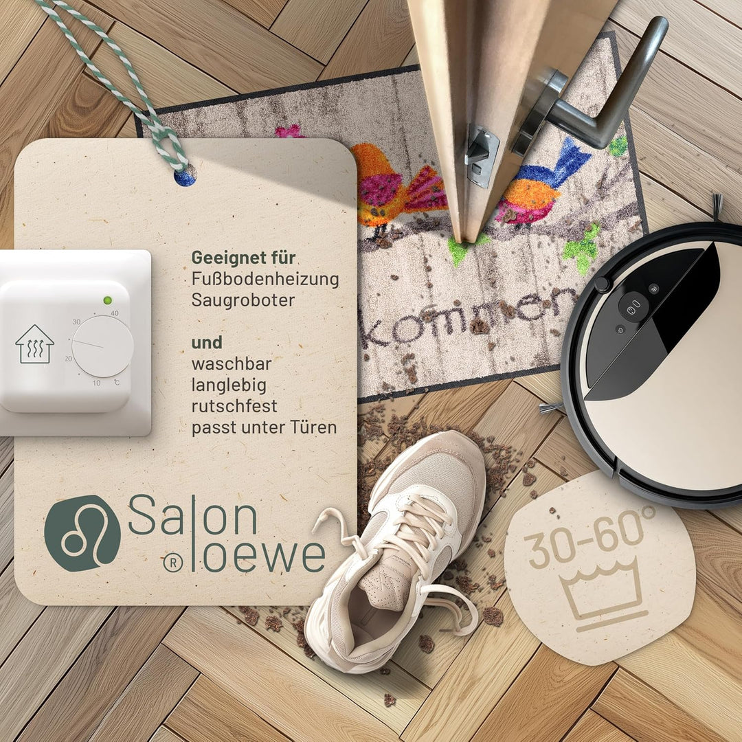 Salonloewe Birds Wood Fussmatte 50 x 75 cm Fussabtreter Türmatte Schmutzfangmatte Vögel bunt Frühlin