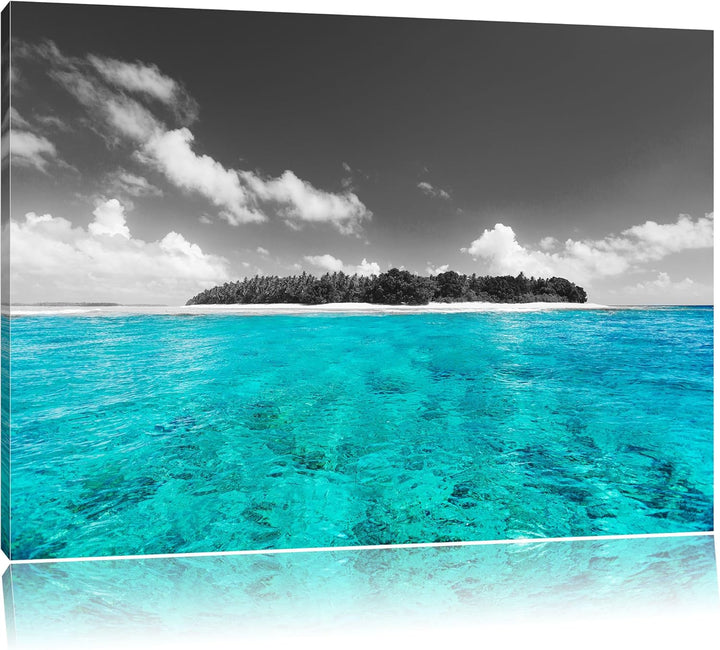 Malediven mit traumhaften azurblauen Wasser schwarz/weiss Format: 100x70 auf Leinwand, XXL riesige B