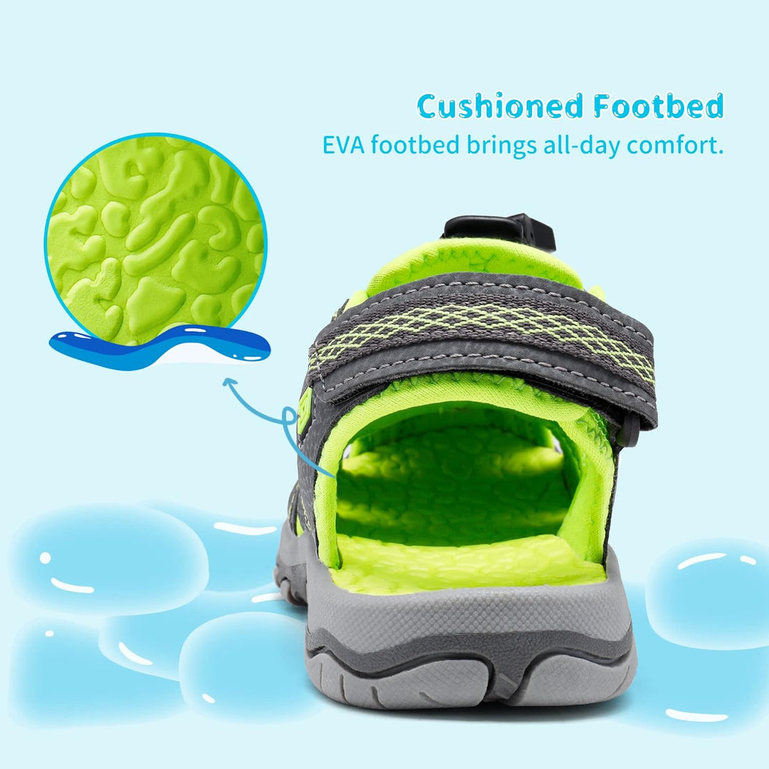 DREAM PAIRS Unisex Kinder 160912-k Sportsandalen 26.5 EU Grau Neon Grün, 26.5 EU Grau Neon Grün