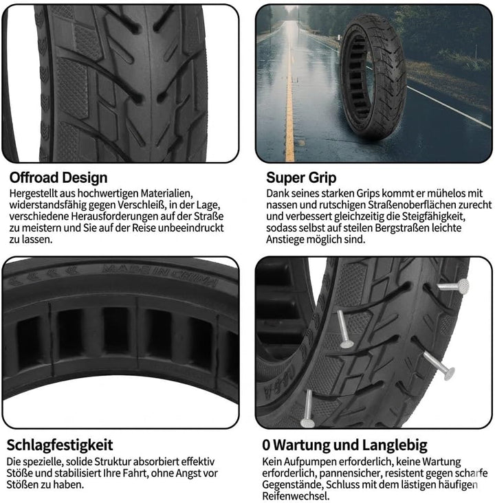 Satgoo 8,5 Zoll Offroad Vollgummireifen für Xiaomi Pro 2, Pro, 1S, Essential, Mi 3, E Scooter Reifen