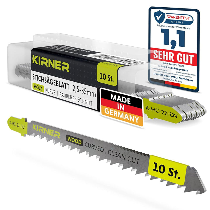 KIRNER Stichsägeblätter Holz 10 Stk [ bis zu 5x mehr Schnitte ] sehr präziser, sauberer Kurvenschnit