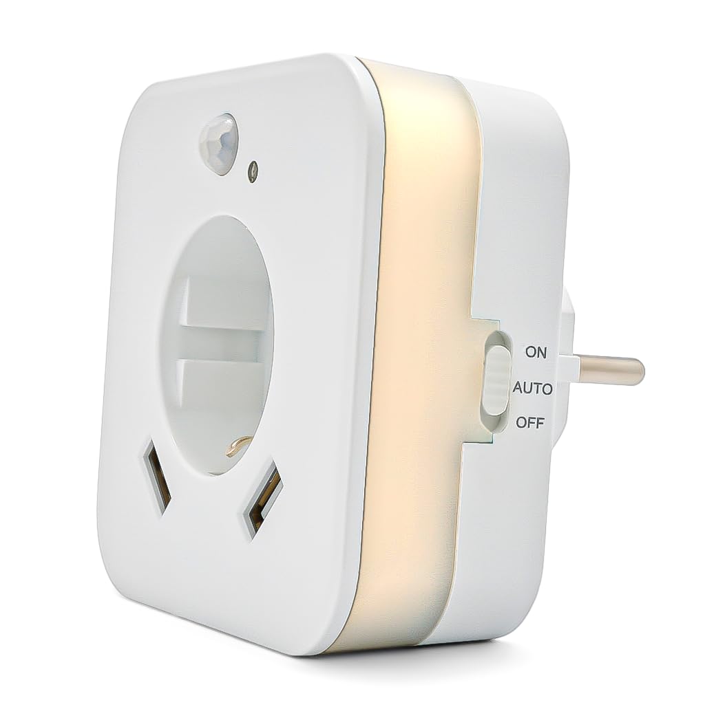 smrter LED-Nachtlicht mit Bewegungsmelder und Steckdose, 2x USB 2.4A, weiss, automatischer Lichtsens