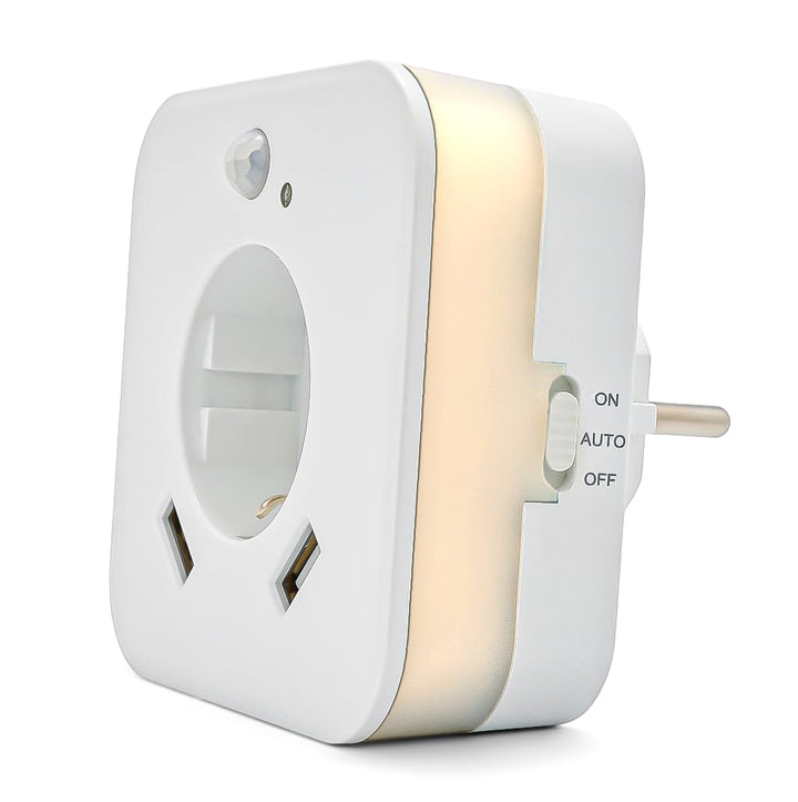 smrter LED-Nachtlicht mit Bewegungsmelder und Steckdose, 2x USB 2.4A, weiss, automatischer Lichtsens