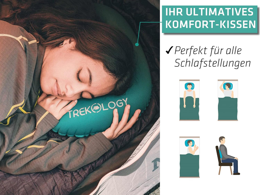 TREKOLOGY Camping Kissen Ultraleicht – Aufblasbares Nackenkissen für Camping, Trekking, Wandern, Str