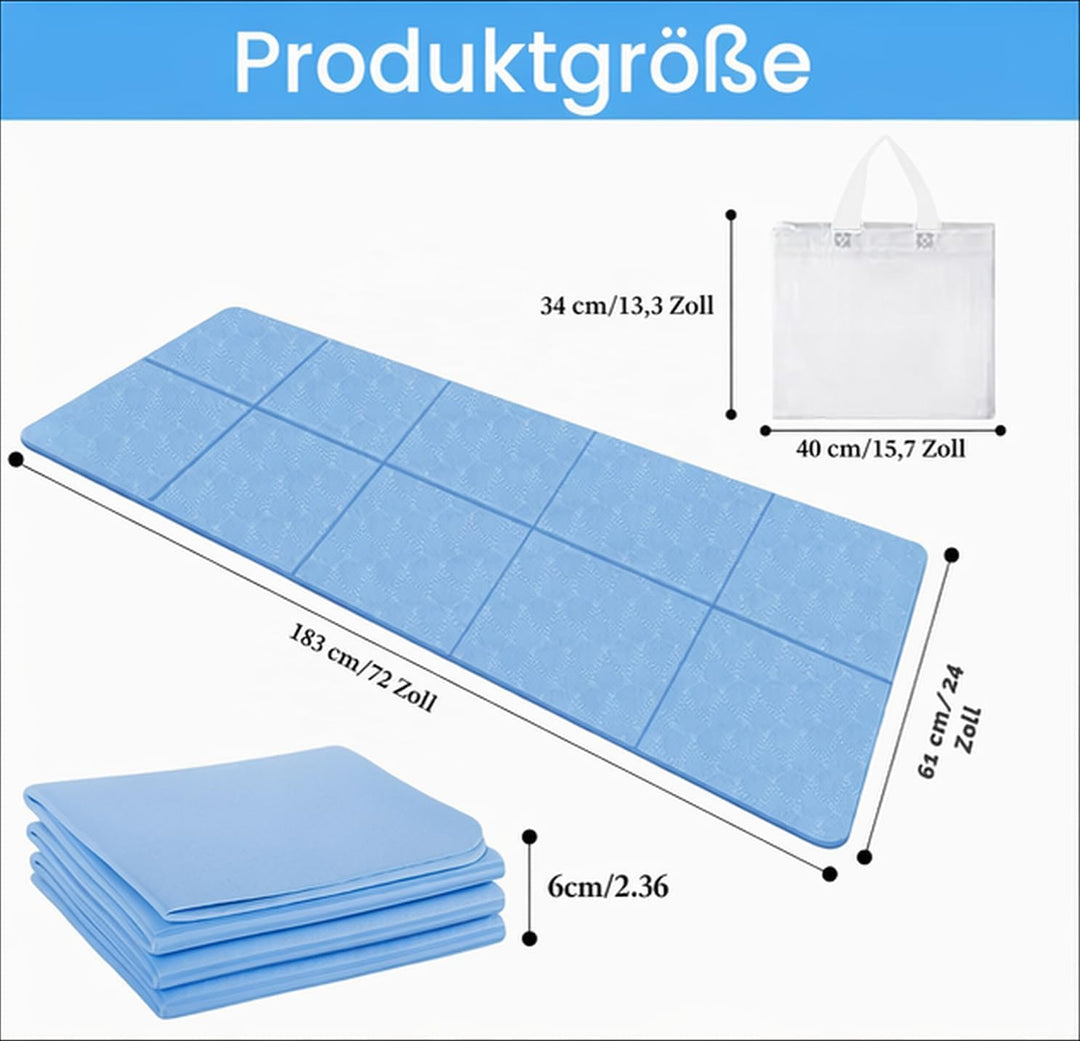 Yogamatte, Klappbare Yogamatte,183 x61x0.4 cm Reiseyogamatte Rutschfest, Tragbare Fitnessmatte mit T