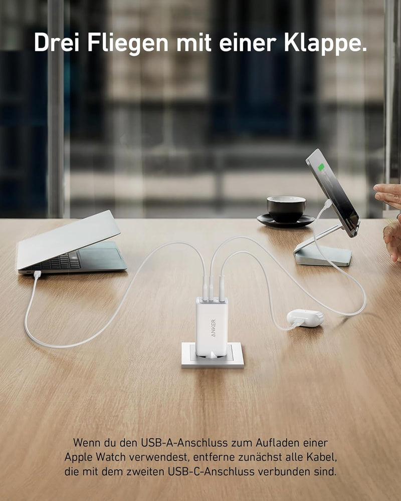 Anker USB C Ladegerät (Nano II 65W) Pod 3-Port PPS Schnellladegerät, iPad Ladegerät, Kompaktes USB-C