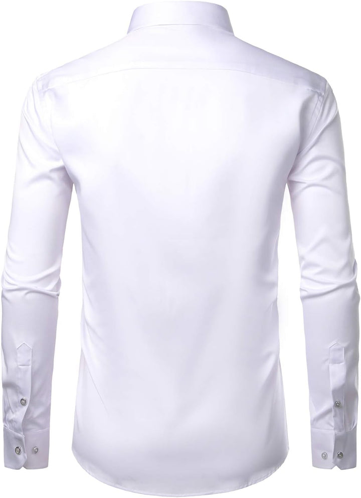 PARKLEES Herren Tailliert Freizeit Langarm Hemd Businesshemd für Hochzeit Business S Weiss, S Weiss