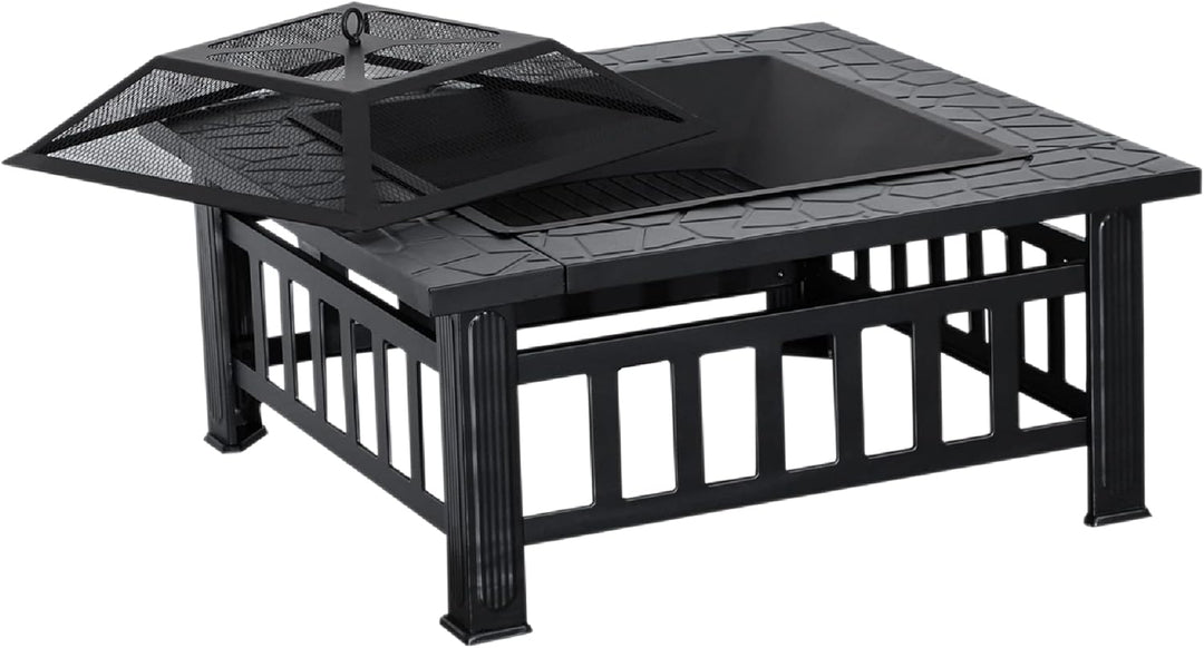 M MCombo Feuerschale mit Grillrost & Funkenschutz, Feuerkorb mit Schürhaken, Feuerstelle für Garten,