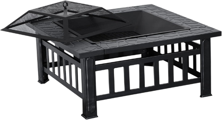 M MCombo Feuerschale mit Grillrost & Funkenschutz, Feuerkorb mit Schürhaken, Feuerstelle für Garten,